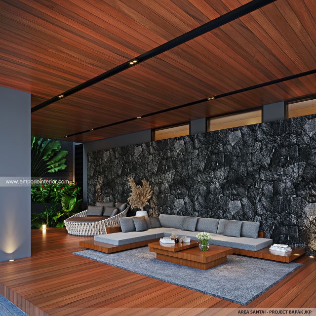 Desain Area Santai Rumah Modern 3 Lantai Bapak JKP di Bandung