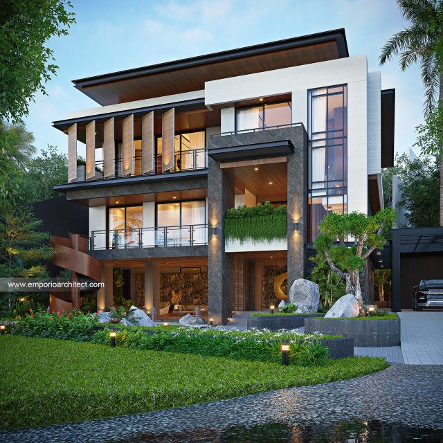 Desain Tampak Depan 2 Rumah Modern 3 Lantai Bapak JKP di Bandung