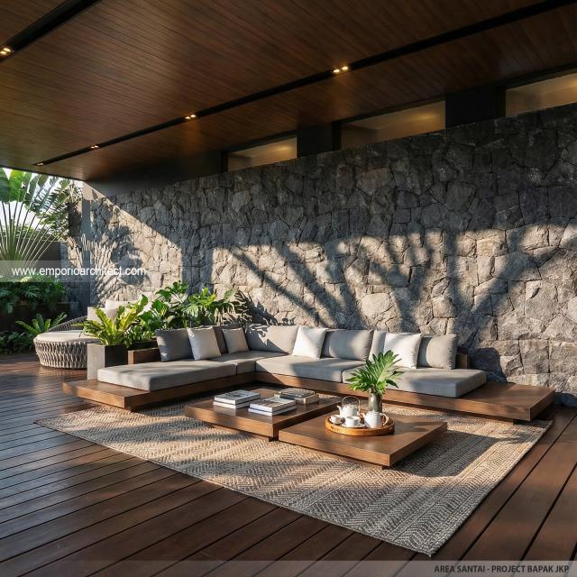 Desain Area Santai Rumah Modern 3 Lantai Bapak JKP di Bandung