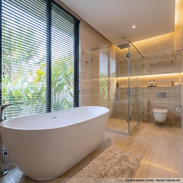 Desain Kamar Mandi Utama Rumah Modern 3 Lantai Bapak JKP di Bandung