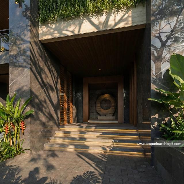 Desain Tampak Detail Depan Rumah Modern 3 Lantai Bapak JKP di Bandung