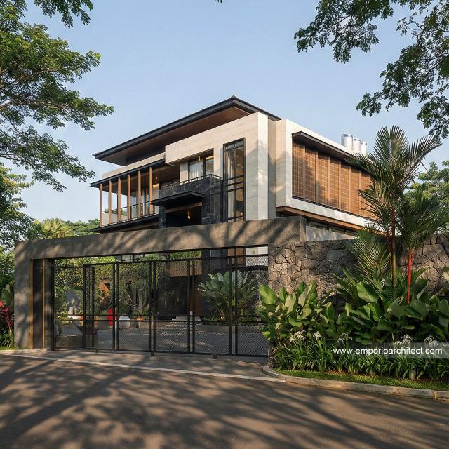 Desain Tampak Depan Dengan Pagar Rumah Modern 3 Lantai Bapak JKP di Bandung