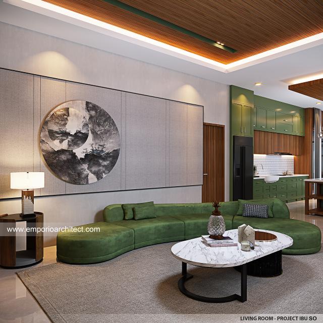 Desain Ruang Keluarga Rumah Modern 3 Lantai Ibu SO di Jakarta Timur