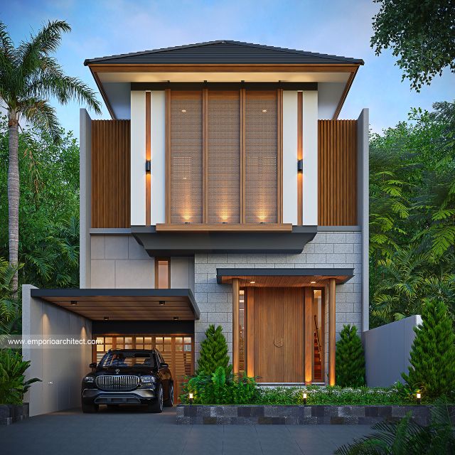 Desain Tampak Depan Rumah Modern 3 Lantai Ibu SDG di Jakarta Timur