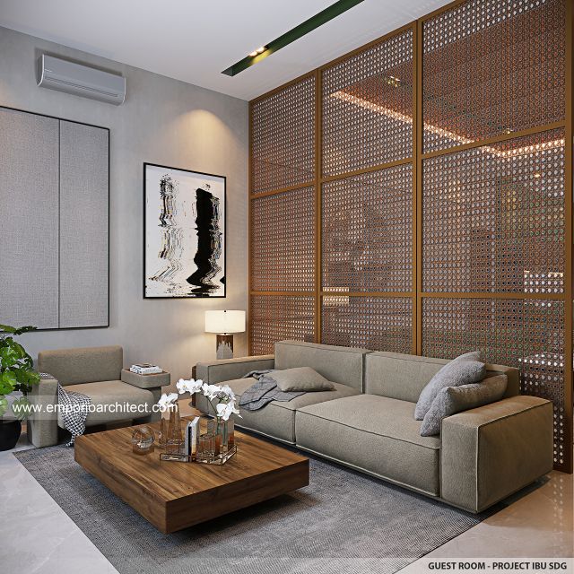 Desain Ruang Tamu Rumah Modern 3 Lantai Ibu SDG di Jakarta Timur