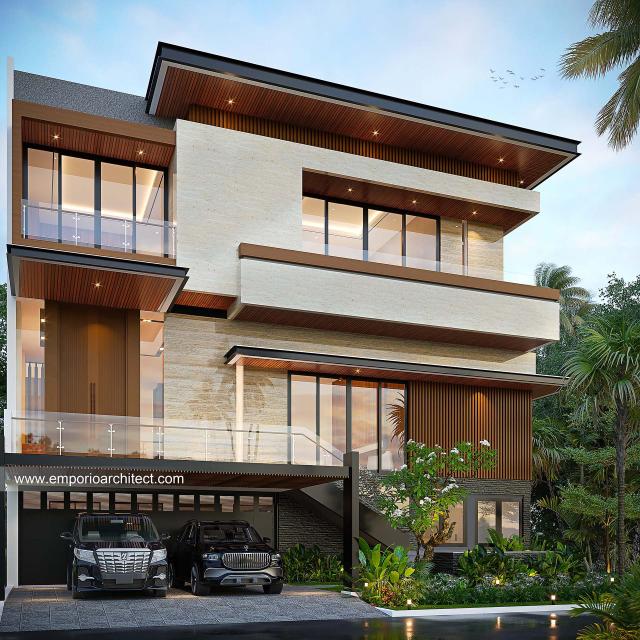 Desain Tampak Depan Rumah Modern 3 Lantai Bapak YSF di PIK 2, Tangerang
