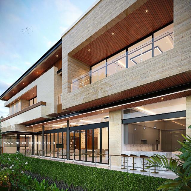 Desain Tampak Detail Samping Rumah Modern 3 Lantai Bapak YSF di PIK 2, Tangerang