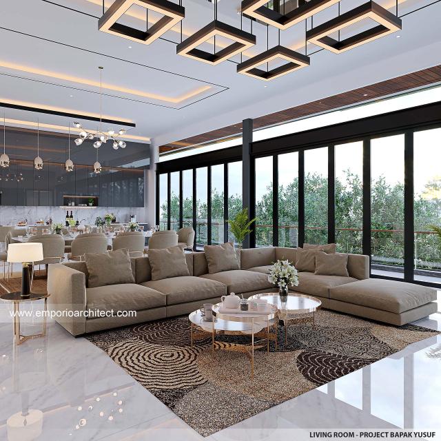 Desain Ruang Keluarga Rumah Modern 3 Lantai Bapak YSF di PIK 2, Tangerang