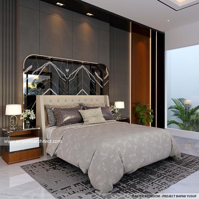 Desain Kamar Tidur Rumah Modern 3 Lantai Bapak YSF di PIK 2, Tangerang