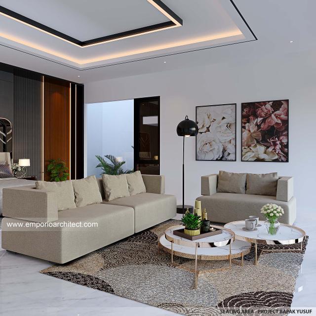 Desain Area Duduk Rumah Modern 3 Lantai Bapak YSF di PIK 2, Tangerang