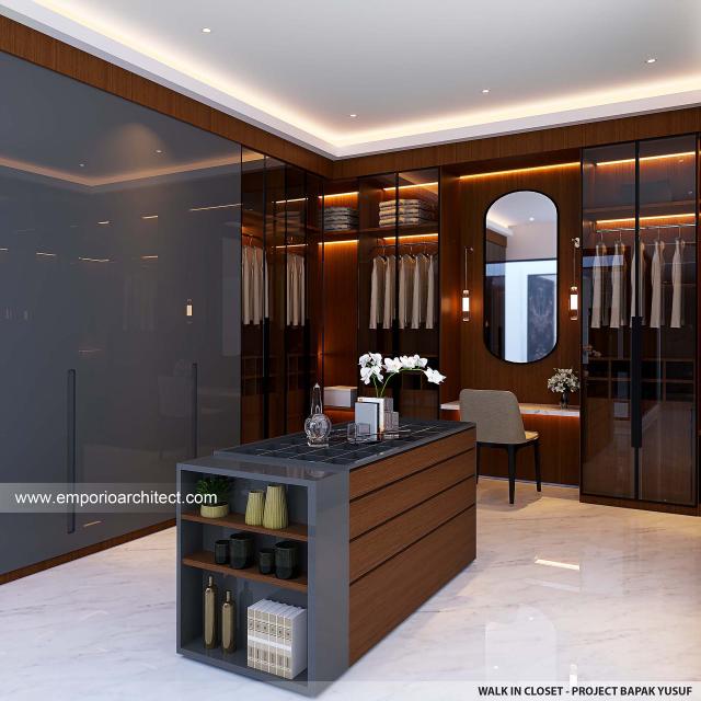 Desain Walk In Closet Rumah Modern 3 Lantai Bapak YSF di PIK 2, Tangerang