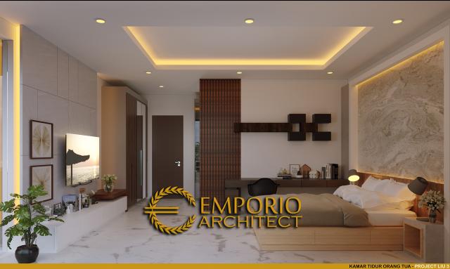 Desain Kamar Tidur Orang Tua Rumah Modern 3 Lantai Bapak Liu II di Jakarta Barat