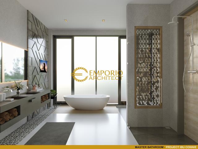 Desain Kamar Mandi Utama Rumah Modern 3 Lantai Ibu Connie di Bogor, Jawa Barat