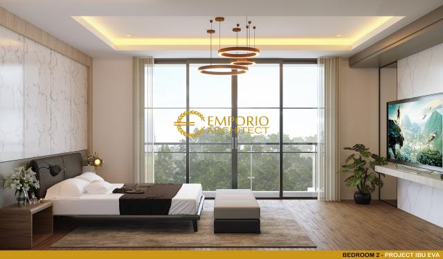Desain Kamar Tidur 2 Rumah Modern 3 Lantai Ibu Eva di Jakarta Utara
