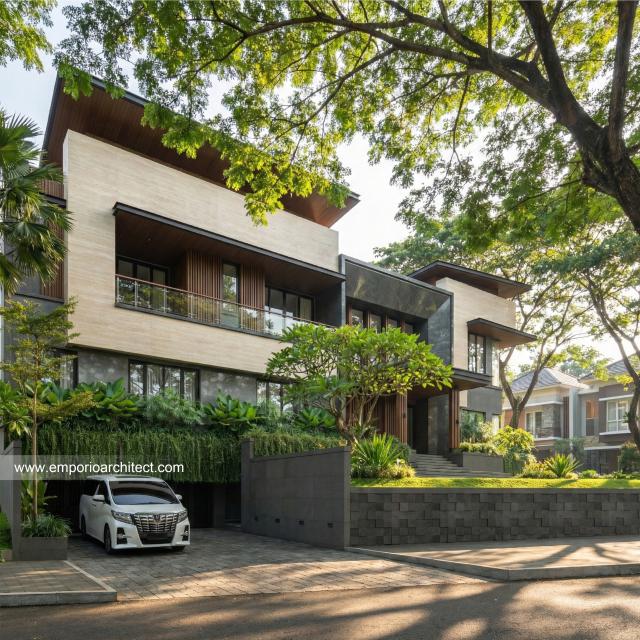 Desain Tampak Samping 2 Rumah Modern 3.5 Lantai Bapak HYT di Tangerang Selatan