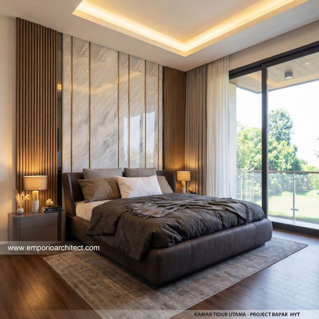 Desain Kamar Tidur Utama Rumah Modern 3.5 Lantai Bapak HYT di Tangerang Selatan