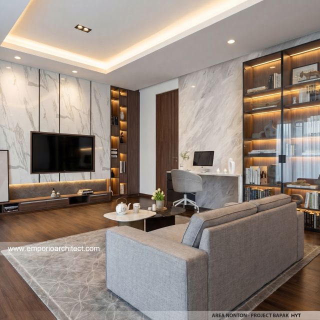 Desain Area Nonton Rumah Modern 3.5 Lantai Bapak HYT di Tangerang Selatan