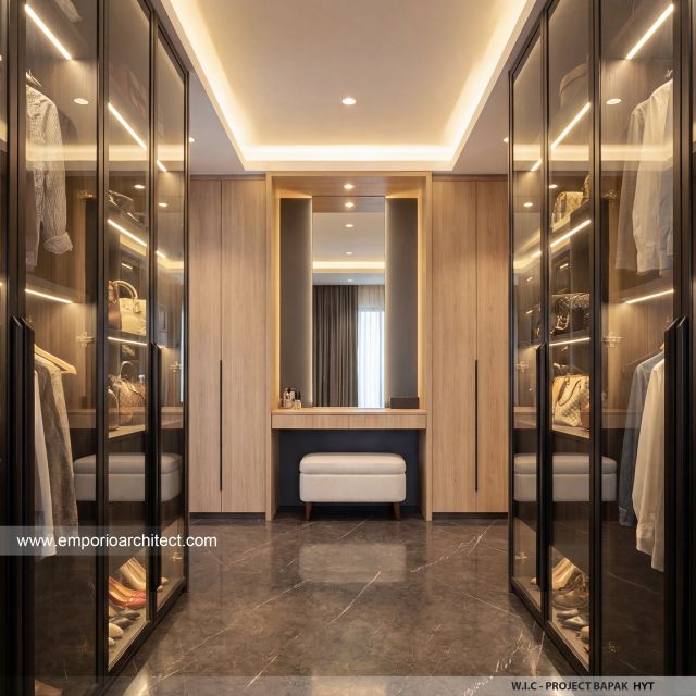 Desain Walk In Closet Rumah Modern 3.5 Lantai Bapak HYT di Tangerang Selatan