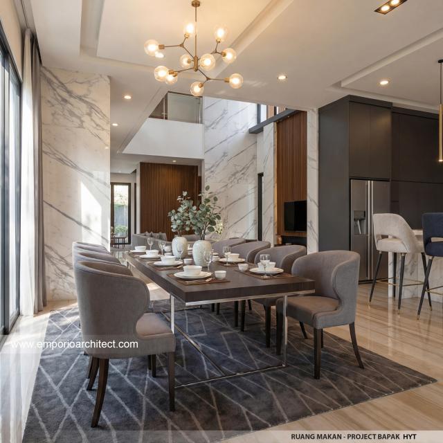 Desain Ruang Makan Rumah Modern 3.5 Lantai Bapak HYT di Tangerang Selatan
