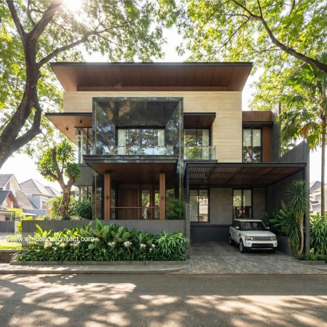 Desain Tampak Depan Rumah Modern 3.5 Lantai Bapak HYT di Tangerang Selatan