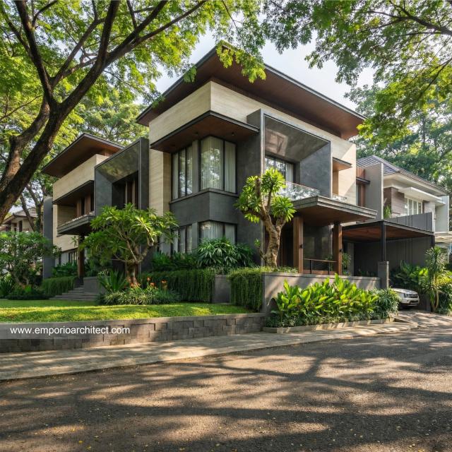 Desain Tampak Hook Rumah Modern 3.5 Lantai Bapak HYT di Tangerang Selatan