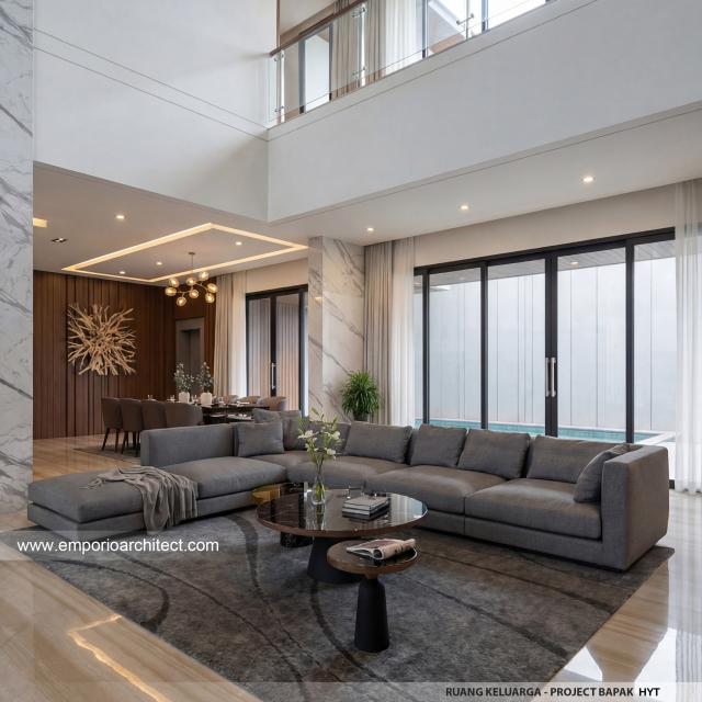 Desain Ruang Keluarga Rumah Modern 3.5 Lantai Bapak HYT di Tangerang Selatan
