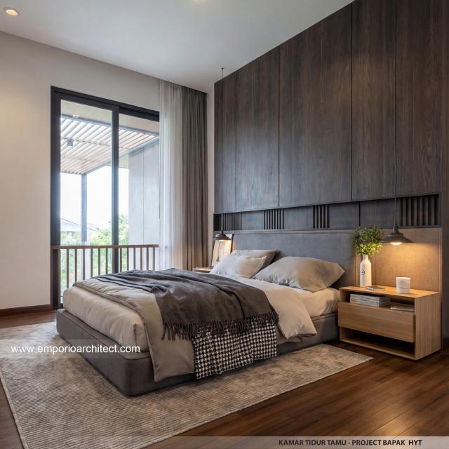 Desain Kamar Tidur Tamu Rumah Modern 3.5 Lantai Bapak HYT di Tangerang Selatan