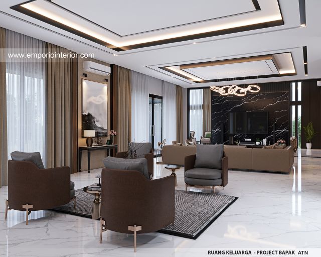 Desain Ruang Keluarga Rumah Modern 3.5 Lantai Bapak ATN 1504 di Tangerang