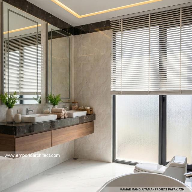 Desain Kamar Mandi Utama Rumah Modern 3.5 Lantai Bapak ATN di Tangerang