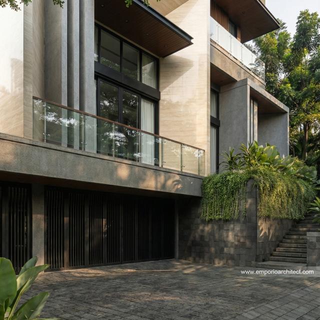 Desain Tampak Detail Depan Rumah Modern 3.5 Lantai Bapak ATN di Tangerang