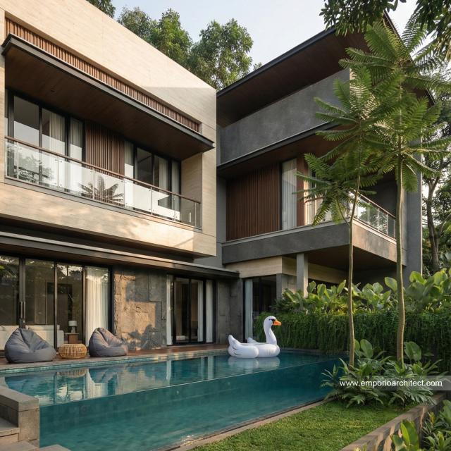 Desain Tampak Detail Kolam Rumah Modern 3.5 Lantai Bapak ATN di Tangerang