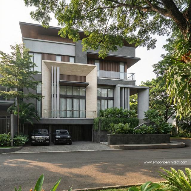 Desain Tampak Depan Rumah Modern 3.5 Lantai Bapak ATN di Tangerang