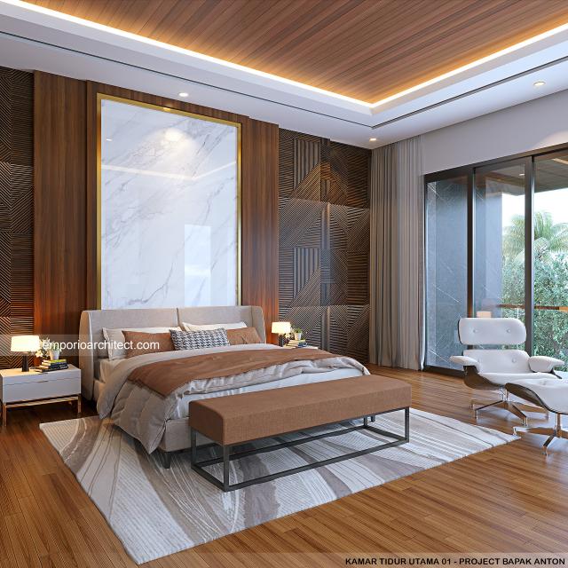 Desain Kamar Tidur Utama 1 Rumah Modern 3.5 Lantai Bapak ATN di Tangerang