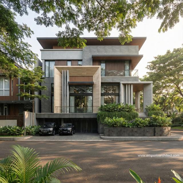 Desain Tampak Depan 2 Rumah Modern 3.5 Lantai Bapak ATN di Tangerang