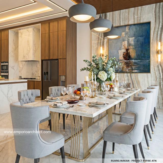 Desain Ruang Makan Rumah Modern 3.5 Lantai Bapak ATN di Tangerang
