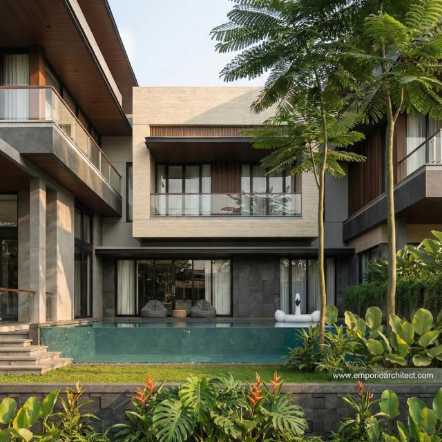 Desain Tampak Detail Kolam 3 Rumah Modern 3.5 Lantai Bapak ATN di Tangerang