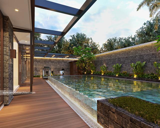 Desain Tampak Detail Belakang 2 Rumah Modern 3.5 Lantai Ibu R.A di Bandung