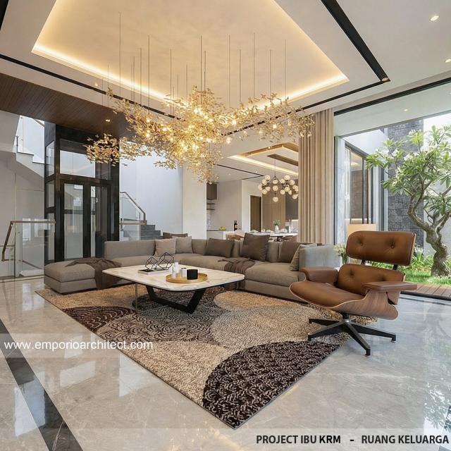 Desain Ruang Keluarga Rumah Modern 3.5 Lantai Ibu KRM di Jakarta Selatan