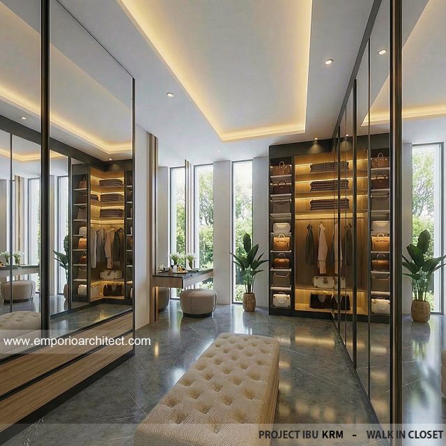 Desain Walk In Closet Rumah Modern 3.5 Lantai Ibu KRM di Jakarta Selatan