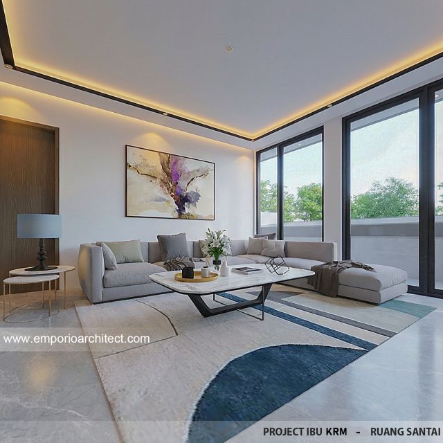 Desain Ruang Santai Rumah Modern 3.5 Lantai Ibu KRM di Jakarta Selatan