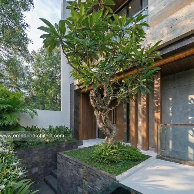 Desain Tampak Detail Depan 2 Rumah Modern 3.5 Lantai Ibu KRM di Jakarta Selatan