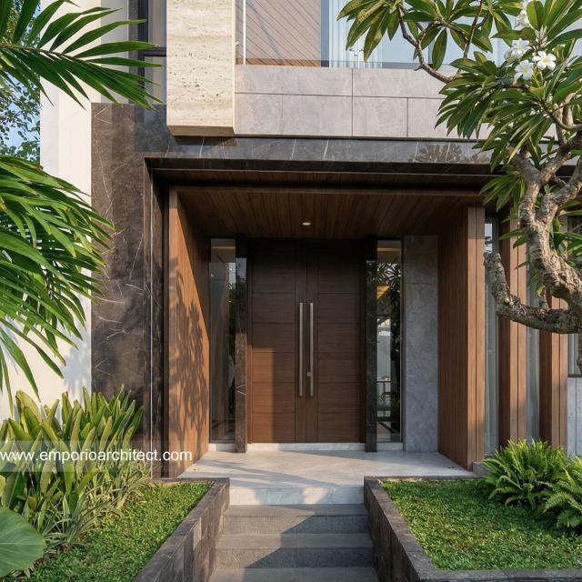 Desain Tampak Detail Depan 4 Rumah Modern 3.5 Lantai Ibu KRM di Jakarta Selatan