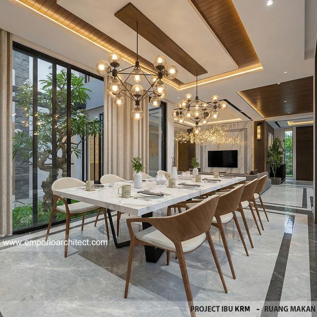 Desain Ruang Makan Rumah Modern 3.5 Lantai Ibu KRM di Jakarta Selatan