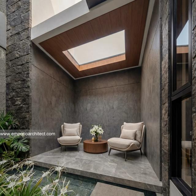 Desain Tampak Detail Belakang 3 Rumah Modern 3.5 Lantai Ibu KRM di Jakarta Selatan