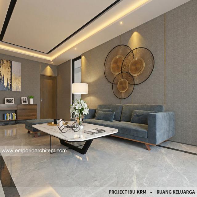 Desain Ruang Keluarga Rumah Modern 3.5 Lantai Ibu KRM di Jakarta Selatan