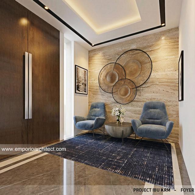 Desain Foyer Rumah Modern 3.5 Lantai Ibu KRM di Jakarta Selatan