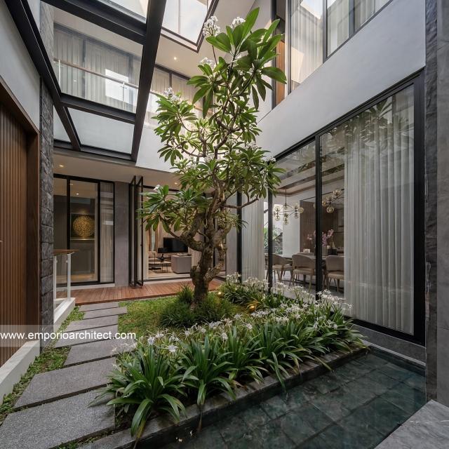 Desain Tampak Detail Belakang 2 Rumah Modern 3.5 Lantai Ibu KRM di Jakarta Selatan