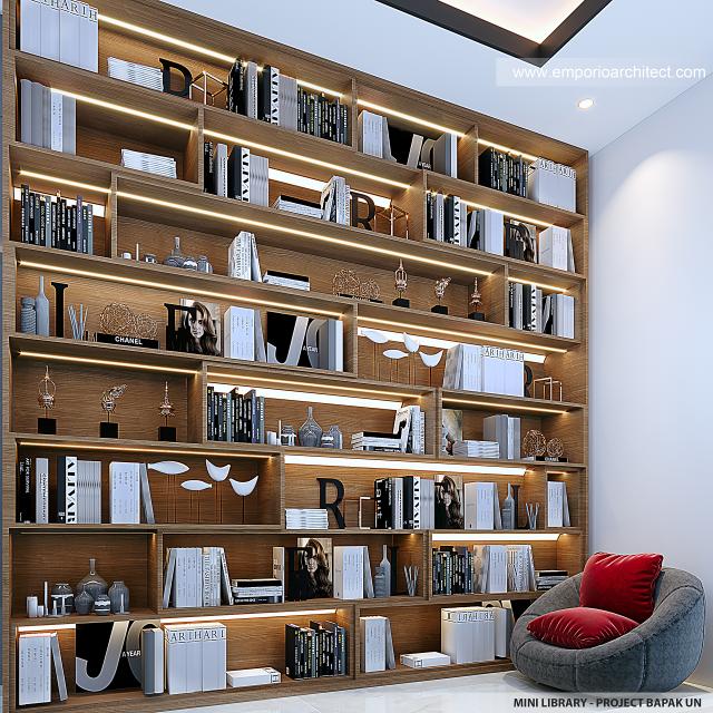 Desain Ruang Baca (Perpustakaan) Rumah Modern 4 Lantai Bapak UN di Kelapa Gading, Jakarta Utara