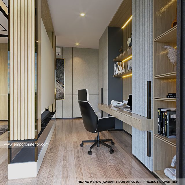 Desain Ruang Kerja (Kamar Tidur Anak 2) Rumah Modern 4 Lantai Bapak RSH II di PIK, Jakarta Utara