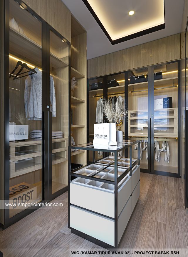 Desain WIC Kamar Tidur Anak 2 Rumah Modern 4 Lantai Bapak RSH II di PIK, Jakarta Utara